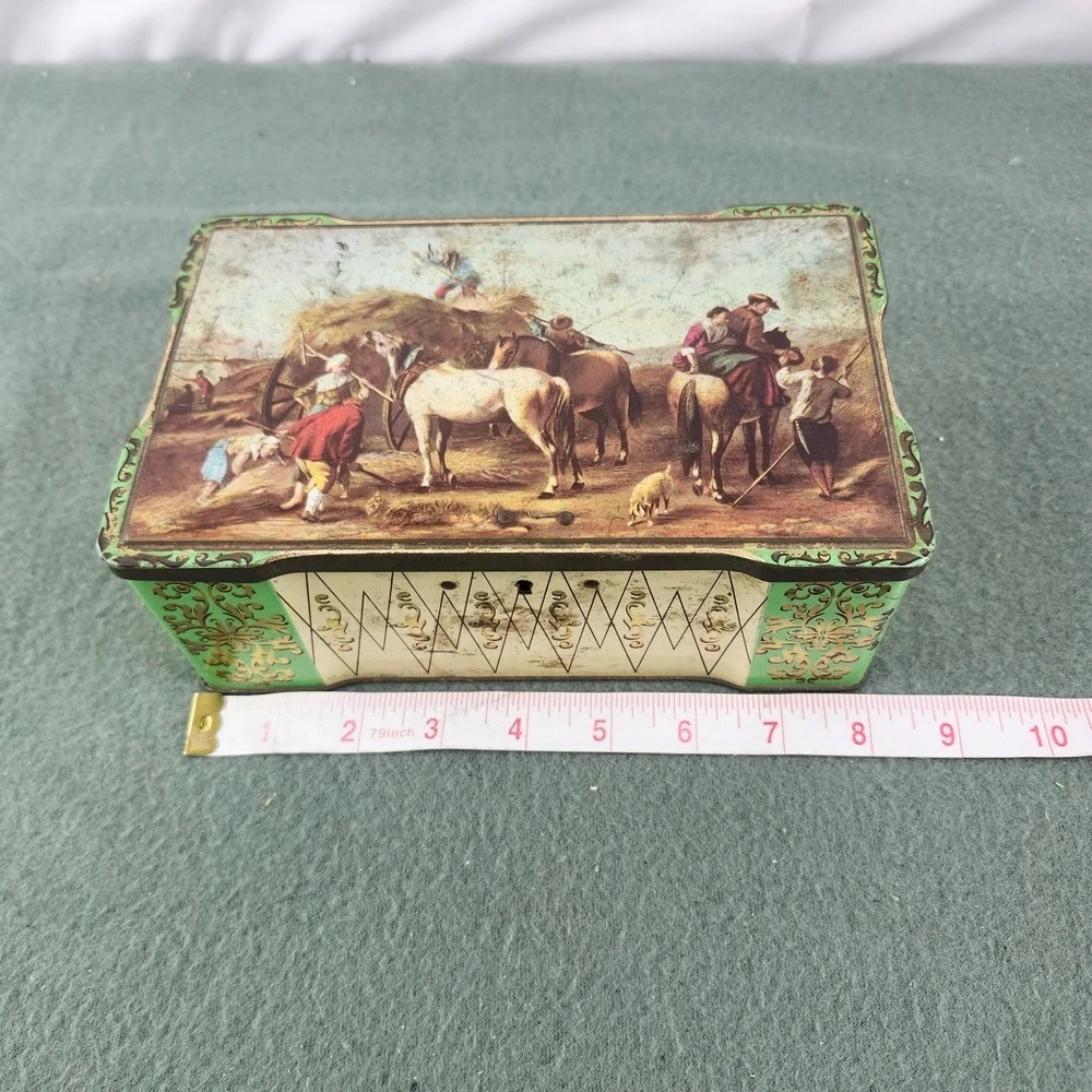 Vintage Biscuit Tin with Farming Scene Marked Great‎ Britain Biscuit Tin Rare